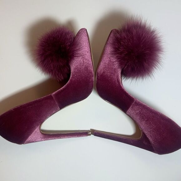 💞 women’s Velvet Pink Pom Pom slip on party high heels pumps size 7 - Picture 3 of 10